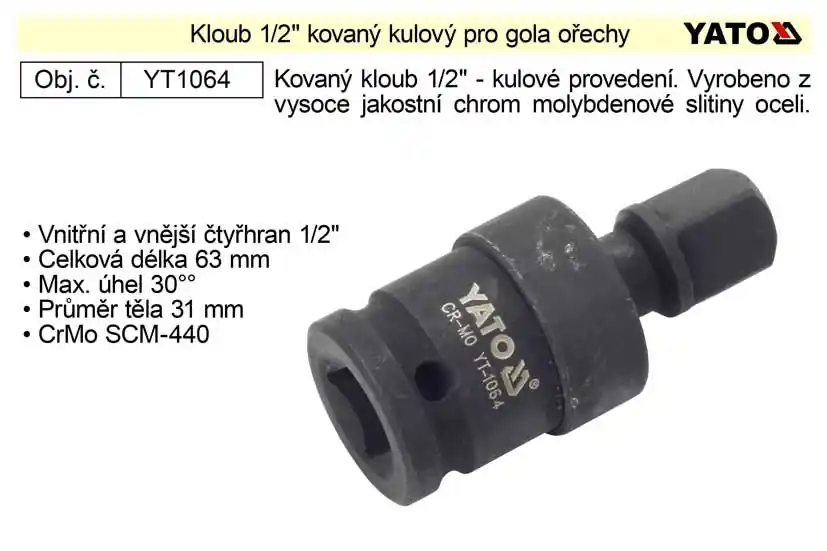 Velká sleva | YATO Kloub 1/2" kovaný kulový pro gola ořechy