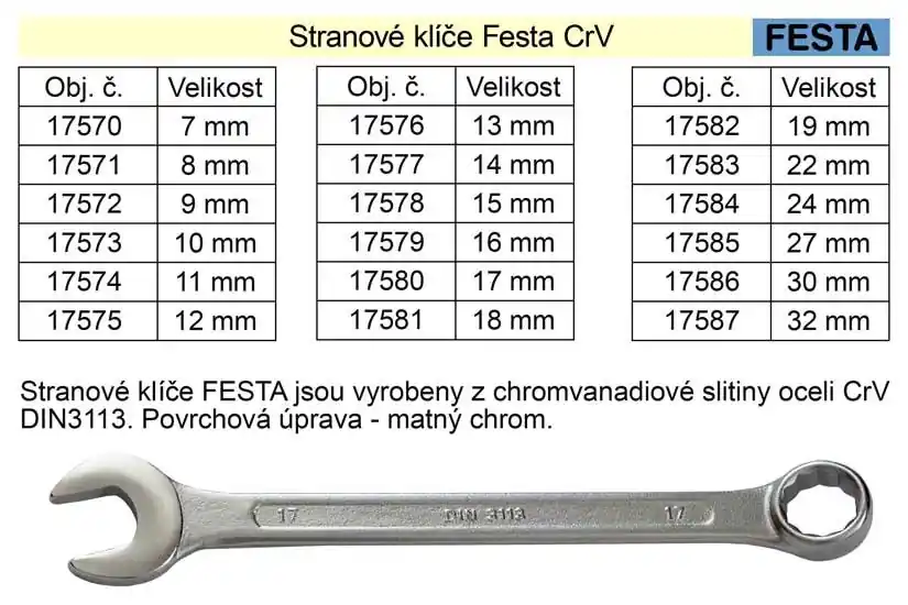 Očkoplochý klíč FESTA 32mm CrV | Rychle mizí
