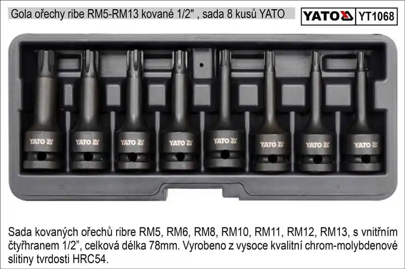 Sleva | YATO Zástrčné hlavice RIBE RM5-RM13 gola ořechy sada 8 kusů kované