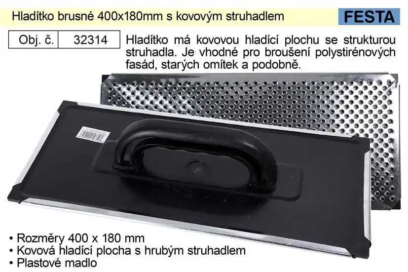 Hladítko brusné 400x180mm na fasádní polystyrén s kovovým struhadlem - Špičková kvalita