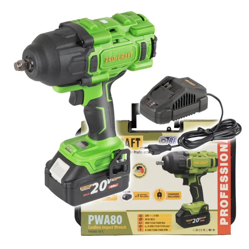 Nyní k dispozici | PROCRAFT PWA80 Aku rázový utahovák 1/2" 20V 1600Nm, bezuhlíkový, 1x4.0Ah