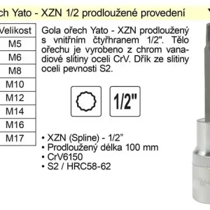 Akce | Gola ořech XZN M6 prodloužený 1/2" YT-04351