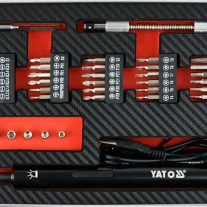 YATO Mini aku šroubovák 3,6V/0,45Ah USB nabíjecí + sada bitů | Tovární cena