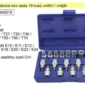 Cenová bomba | Nástrčné hlavice torx sada 19 kusů s vnitřním a vnější