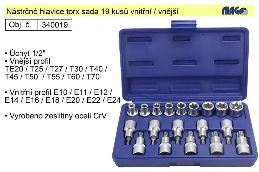 Cenová bomba | Nástrčné hlavice torx sada 19 kusů s vnitřním a vnější