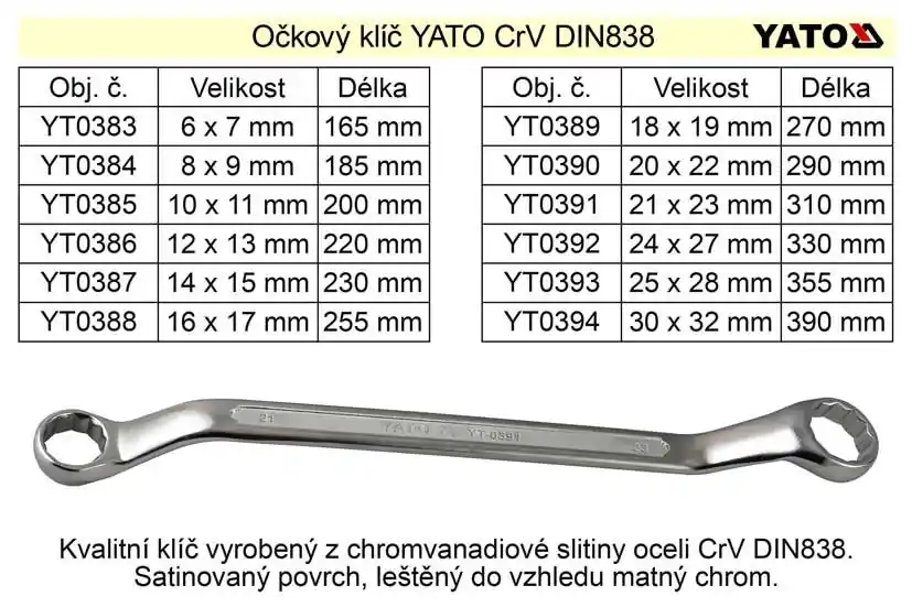 Klíč očkový vyhnutý, CrV, 21x23mm, YATO | Neváhejte