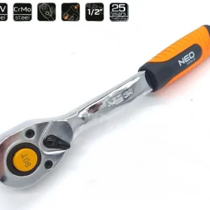 NEO TOOLS Ráčna 1/2" s páčkou, jemný chod 90 zubů, 250mm | Přímo z továrny
