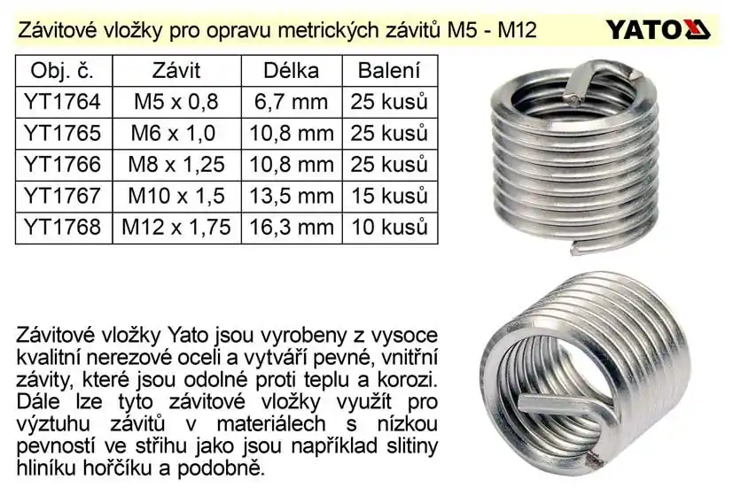 Závitová vložka M12 x 1,75 balení 10 kusů - Výhodná nabídka