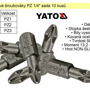 Bit křížový šroubovák PZ2x25mm 1/4" sada 10 kusů YT-04712 - Neváhejte