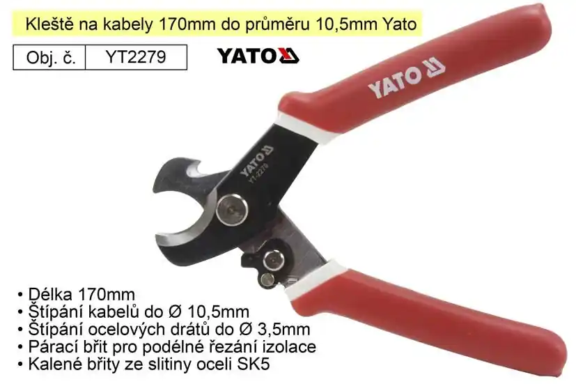 Kleště na kabely 170mm do průměru 10,5mm Yato - Objednejte nyní