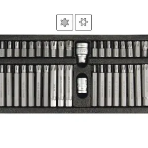 Bity Torx (vrtané) a Ribe (hranaté Torxy), sada 42 dílů, pro ráčny 3/8" a 1/2", Yato - Prodejní hit