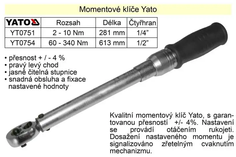 Momentový klíč ohybový 2 - 10 Nm 1/4" Yato | Neváhejte