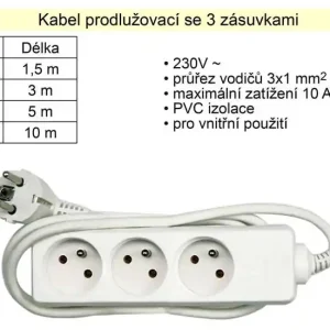 Prodlužovací kabel 3 zásuvky délka 5 m - Jen pár kusů