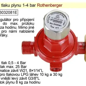 Ihned k objednání | Regulátor tlaku plynu 1-4bar vhodný pro plynové hořáky, W21,8 a G3/8"L