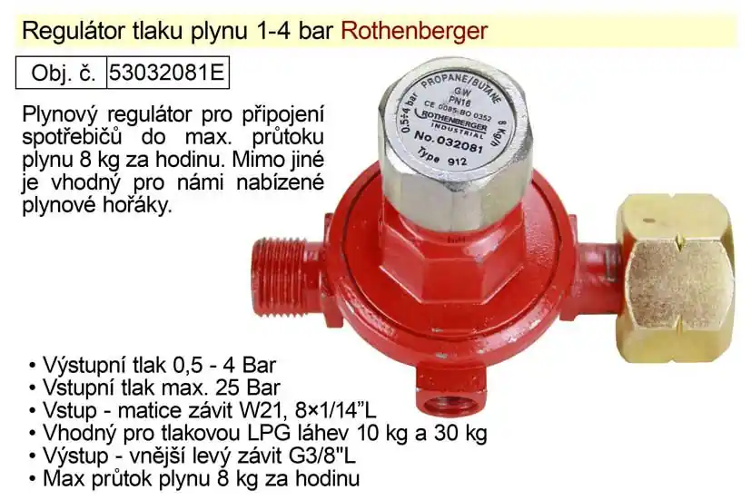 Ihned k objednání | Regulátor tlaku plynu 1-4bar vhodný pro plynové hořáky, W21,8 a G3/8"L