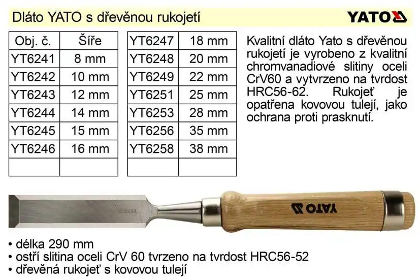 Akční nabídka | Dláto YATO s dřevěnou rukojetí šíře 18mm
