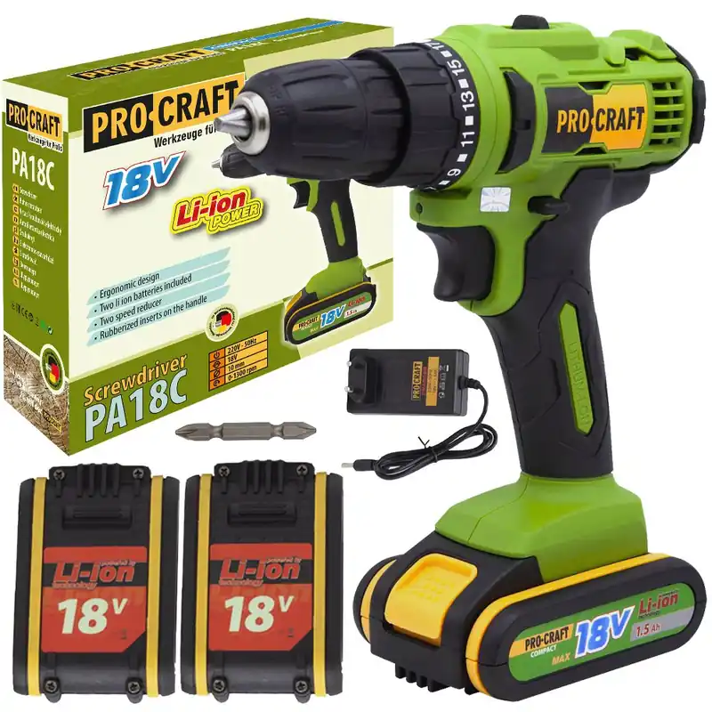 Vysoká kvalita - PROCRAFT PA18C Aku šroubovák 18V 2x1,5Ah