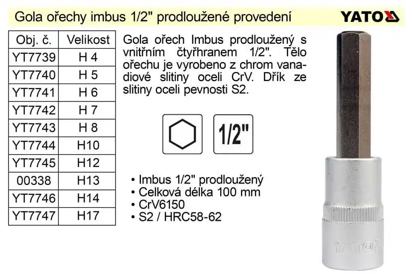 Gola ořech imbus 1/2" prodloužený H7 - Špičkový produkt