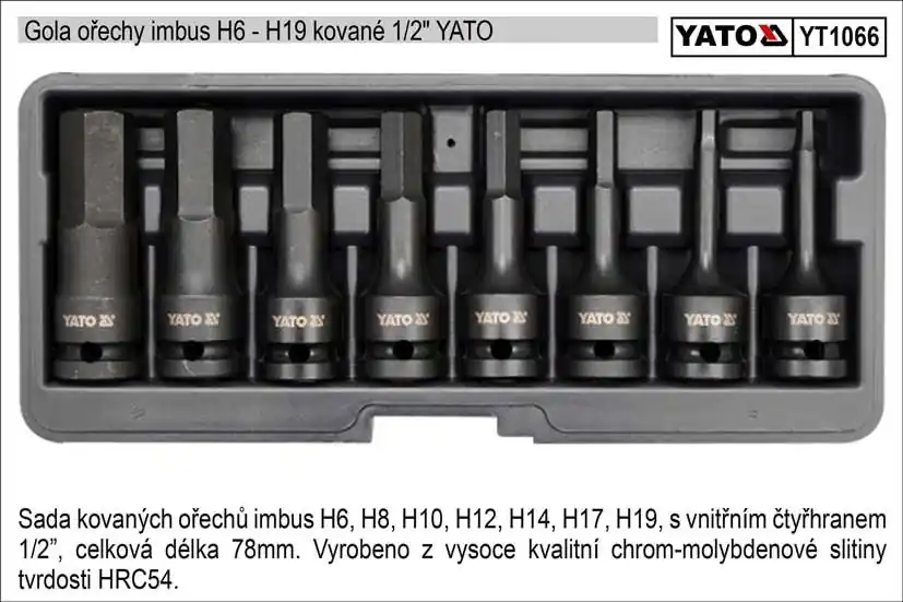YATO Zástrčné hlavice IMBUS H6-H19 gola ořechy sada 8 kusů kované | Koupit online