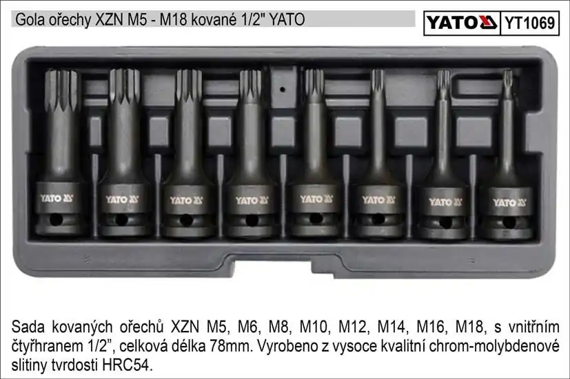 Novinka v nabídce | YATO Zástrčné hlavice XZN M5-M18 gola ořechy sada 8 kusů kované